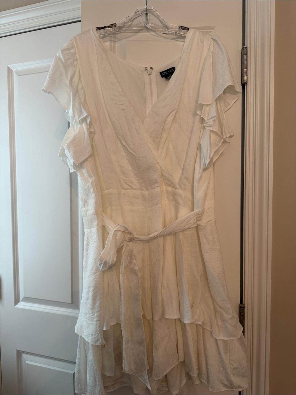 City Chic White Ruffle Wrap High-Low Romper